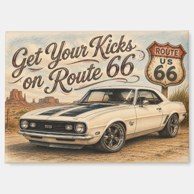 Vintage Route 66 Refrigerator Magnet | (Front)