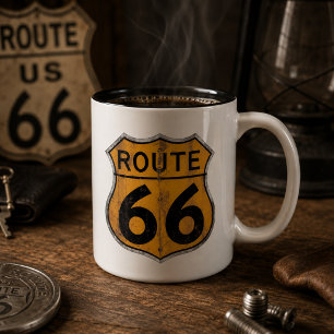 Vintage Route 66 Road Sign Two-Tone Coffee Mug