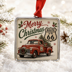 Vintage Route 66 Truck Christmas Keepsake Metal Ornament