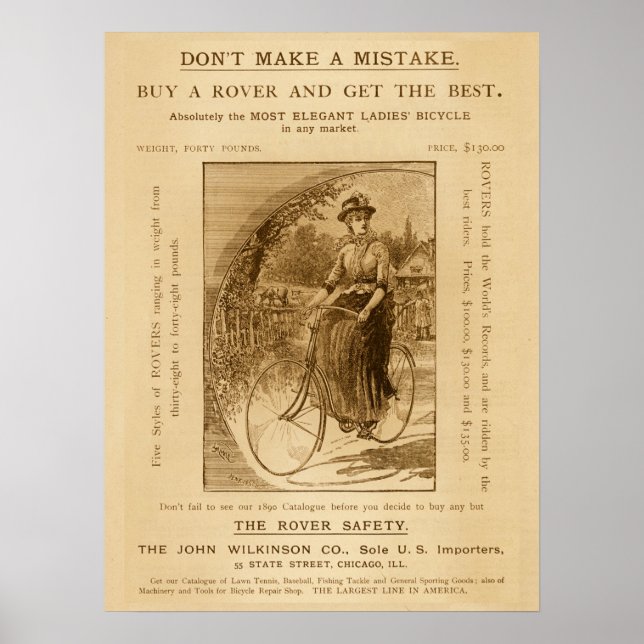 Vintage Rover Safety Bicycles Ad Art Poster (Front)
