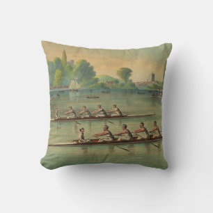 Vintage Rowers Crew Race Boat Race Throw Pillow