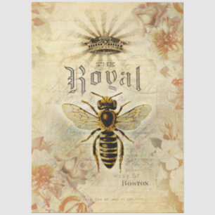 Vintage Royal Bee Crown Floral Script Tissue Paper
