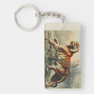 Vintage Royal Bengal Tiger Naturalist Art Print Keychain