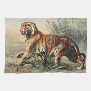 Vintage Royal Bengal Tiger Naturalist Art Print Kitchen Towel
