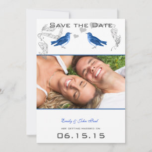 Vintage Royal Blue Birds Wedding Save the Date
