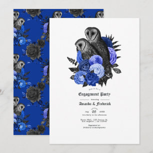 Vintage Royal Blue Owls Gothic Engagement Party Invitation