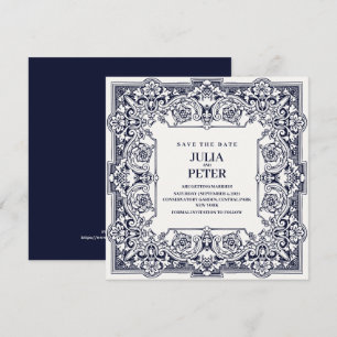 Vintage Royal Blue Save The Date Wedding Invitation