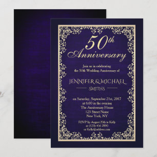 Vintage Royal Blue Wedding Anniversary Invite