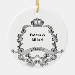 Vintage Royal Crown Crest Wedding Customizable Ceramic Ornament
