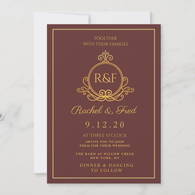 Vintage Royal golden monogram wedding Holiday Card (Front)