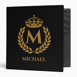 Vintage royal king golden crown name initial black binder