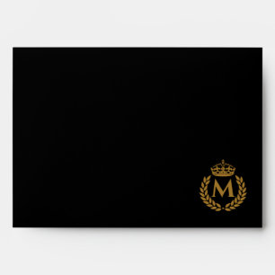 Vintage royal king golden crown name initial black envelope