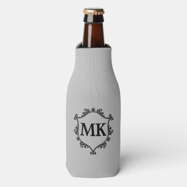 Vintage royal shield personalized name monogram  bottle cooler (Bottle Front)