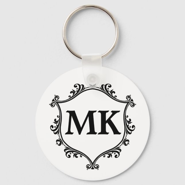 Vintage royal shield personalized name monogram keychain (Front)