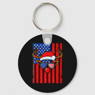 Vintage Rudolph Rednose Santa Hat Us Flag Christma Keychain