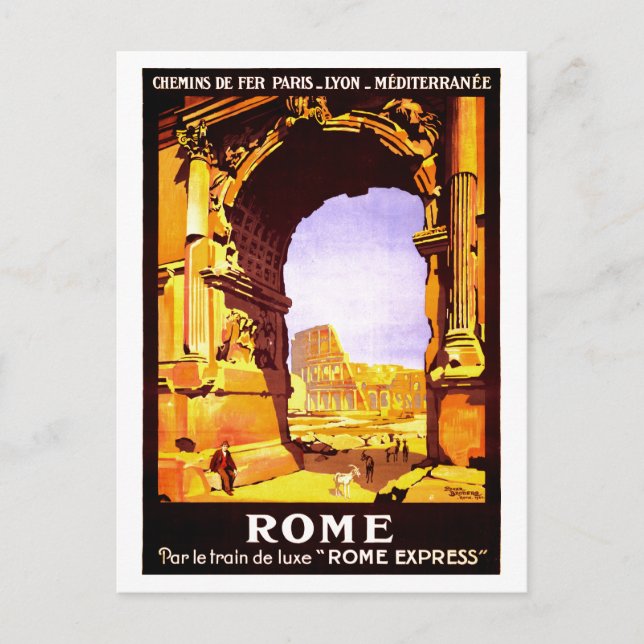 Vintage Ruins of Rome Italy Travel Poster Postcard (Front)