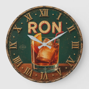 Vintage Rum Cocktail Retro Bar Decor Large Clock