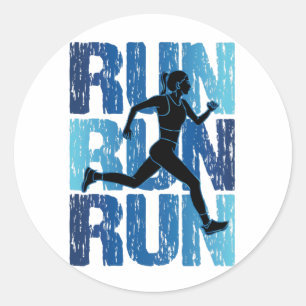 Vintage Runner Girl - Run Run Run Classic Round Sticker