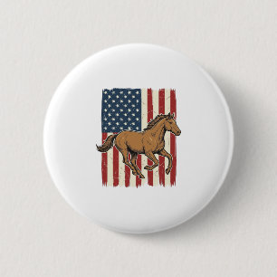 Vintage Running Horse Patriotic Flag Shirt Design_ 2 Inch Round Button