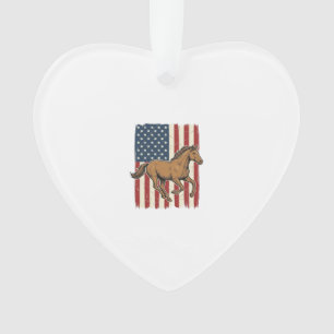 Vintage Running Horse Patriotic Flag Shirt Design_ Ornament