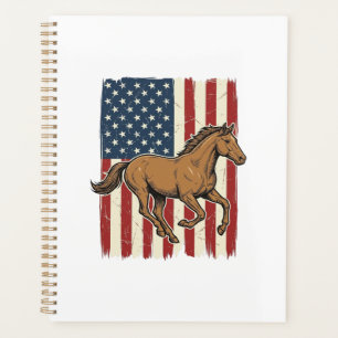 Vintage Running Horse Patriotic Flag Shirt Design_ Planner