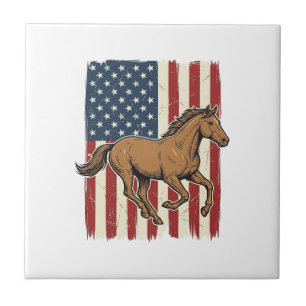 Vintage Running Horse Patriotic Flag Shirt Design_ Tile