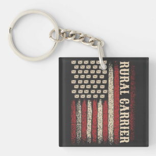 Vintage Rural Carrier USA Flag for Patriotic Mailm Keychain