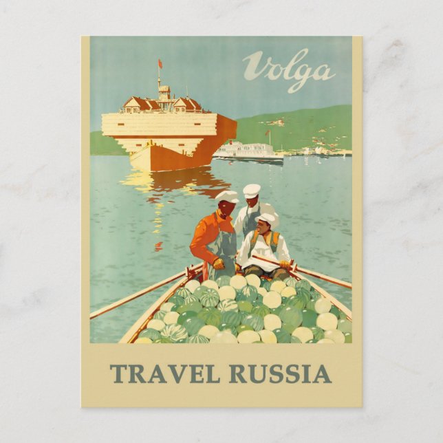 Vintage Russia Volga River Travel Poster Postcard (Front)