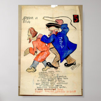 Vintage Russian Political Cartoon Poster