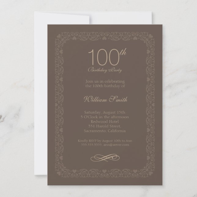 Vintage rustic 100th birthday party Invitations (Front)
