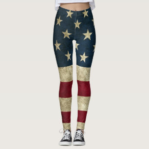 Vintage Rustic American Flag Patriotic Leggings