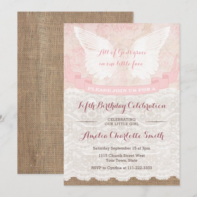 Vintage Rustic Angel Birthday Party / Any Age Invitation (Front/Back)