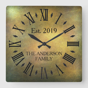 Vintage Rustic Antique Distress Retro Anniversary Square Wall Clock