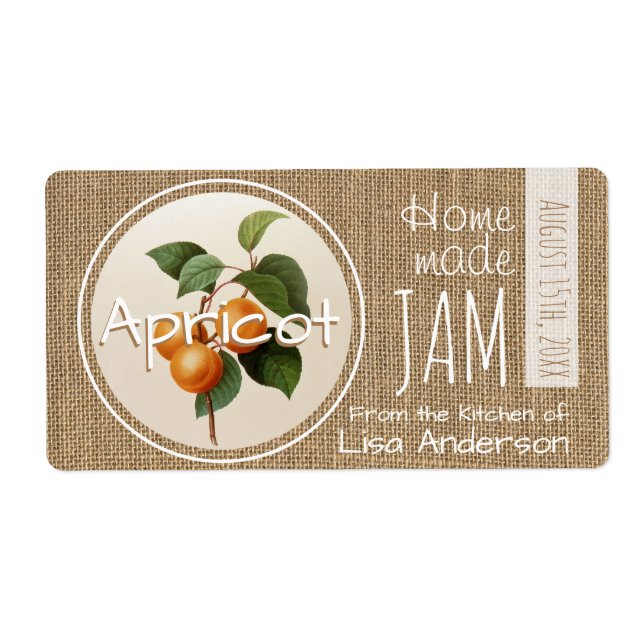 Vintage Rustic Apricot Jam personnalisé H Étiquett (Devant)