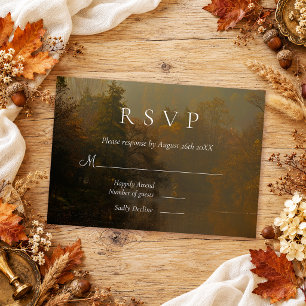 Vintage Rustic Autumn Forest Wedding RSVP Card