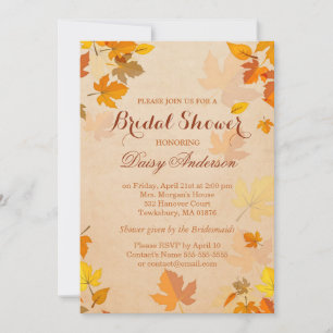 Vintage Rustic Autumn Leaves Wedding Bridal Shower Invitation