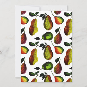 Vintage Rustic Autumn Pear Fruit Watercolor Holiday Card
