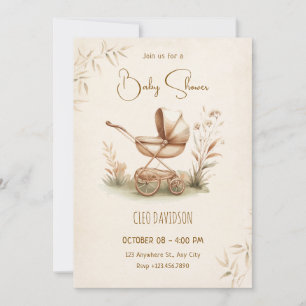 Vintage Rustic Baby stroller baby shower Invitation