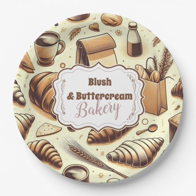 Vintage Rustic Bakery Paper Plate (Front)