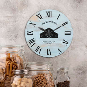 Vintage Rustic Barn Shiplap Family Name Large Clock