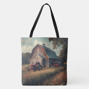 vintage/rustic barn & tractor art tote bag