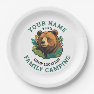 Vintage Rustic Bear Family Camping Paper Plate