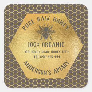 Vintage rustic bee honey comb honey jar square sticker