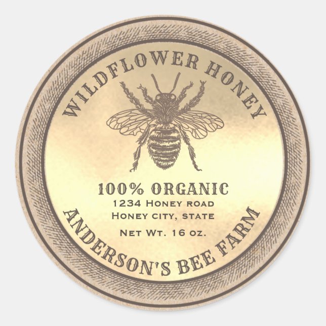 Vintage rustic  bee  honey jar label (Front)