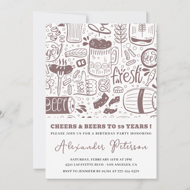Vintage Rustic Beer Men 59th birthday Invitation (Front)
