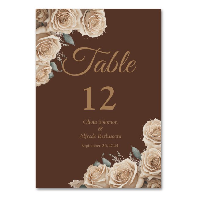  Vintage Rustic Beige Golden Rose Table Card (Front)