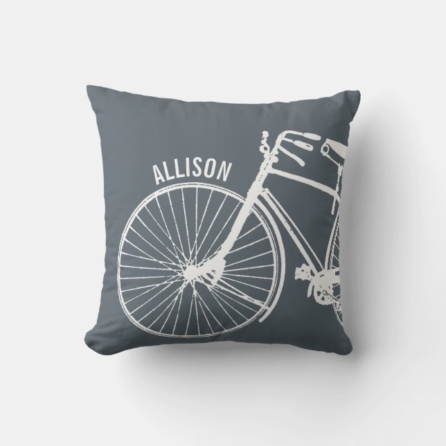Vintage Rustic Bicycle + Any Colour Personalized Throw Pillow (Front)