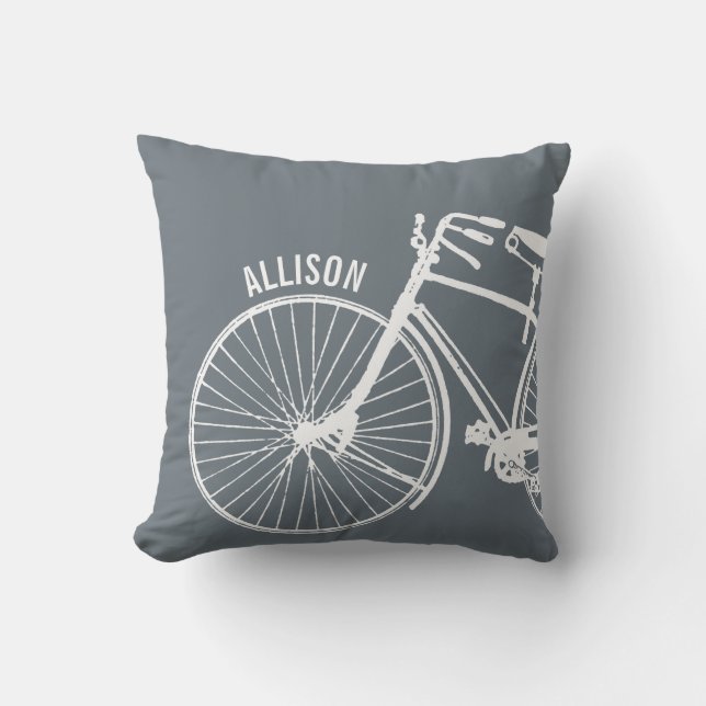 Vintage Rustic Bicycle + Any Colour Personalized Throw Pillow (Front)