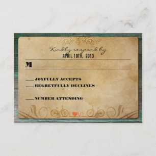 Vintage Rustic Bicycle Turquoise Wood RSVP Card