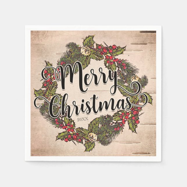 Vintage Rustic Birch Christmas Holiday Party Napkin (Front)